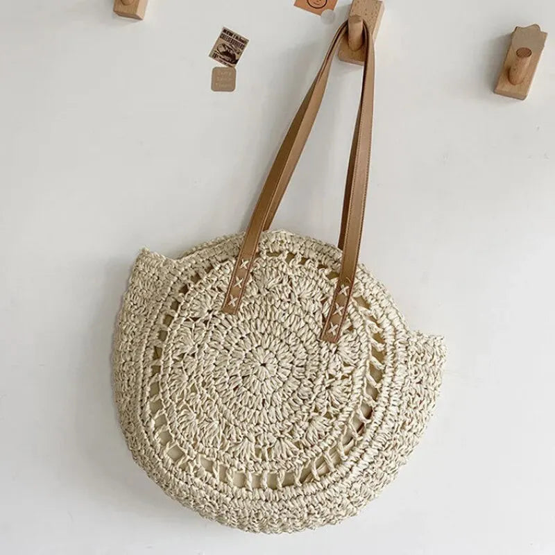 Round Boho Straw Tote – Curated by Zorafort