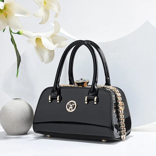 Luxury Brand Designer Women's Handbag Totes Shoulder Bag Steel Frame Glossy Leather Crossbody Bag Classic Retro Top Handle Bags