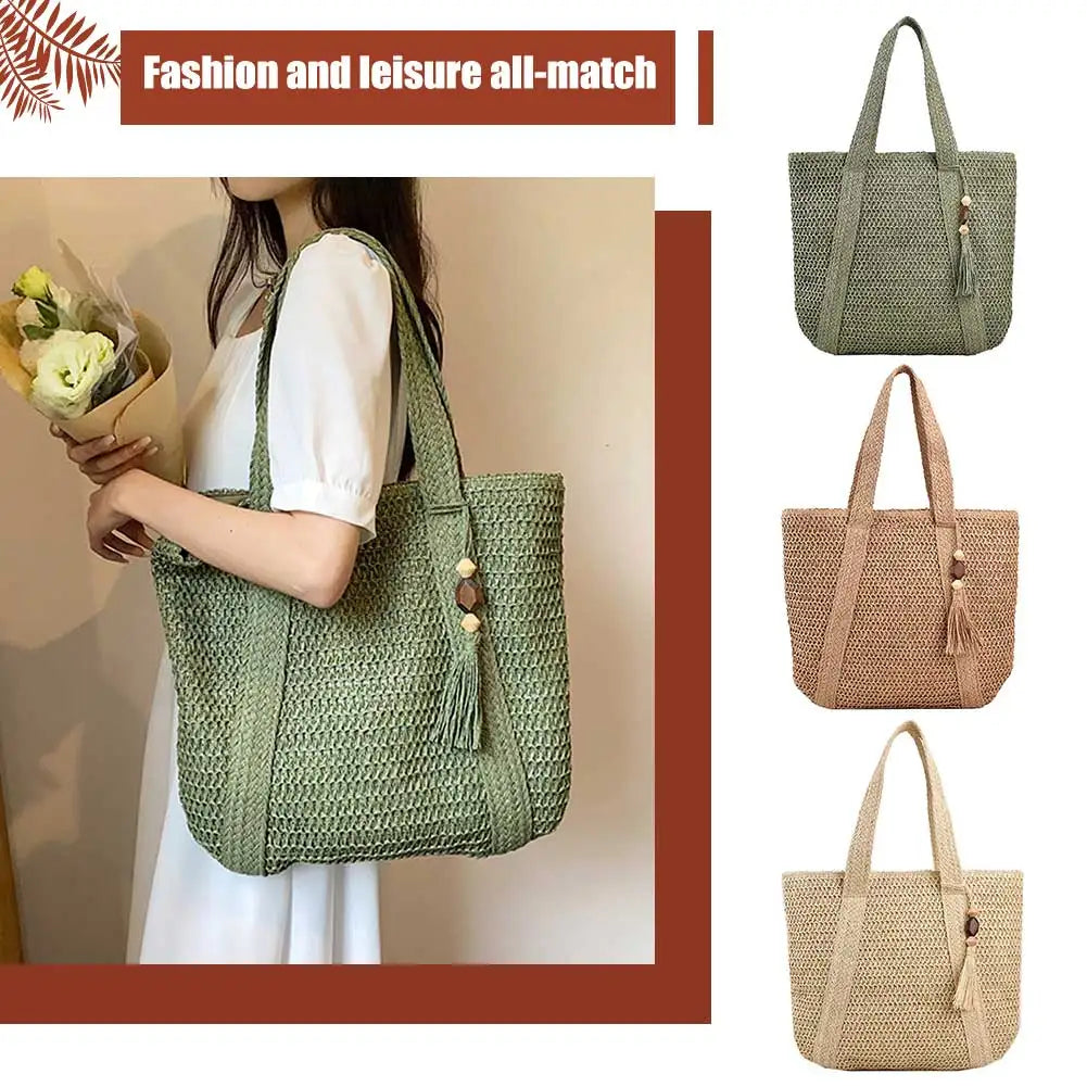 Boho Straw Beach Tote with Tassel – Curated by Zorafort