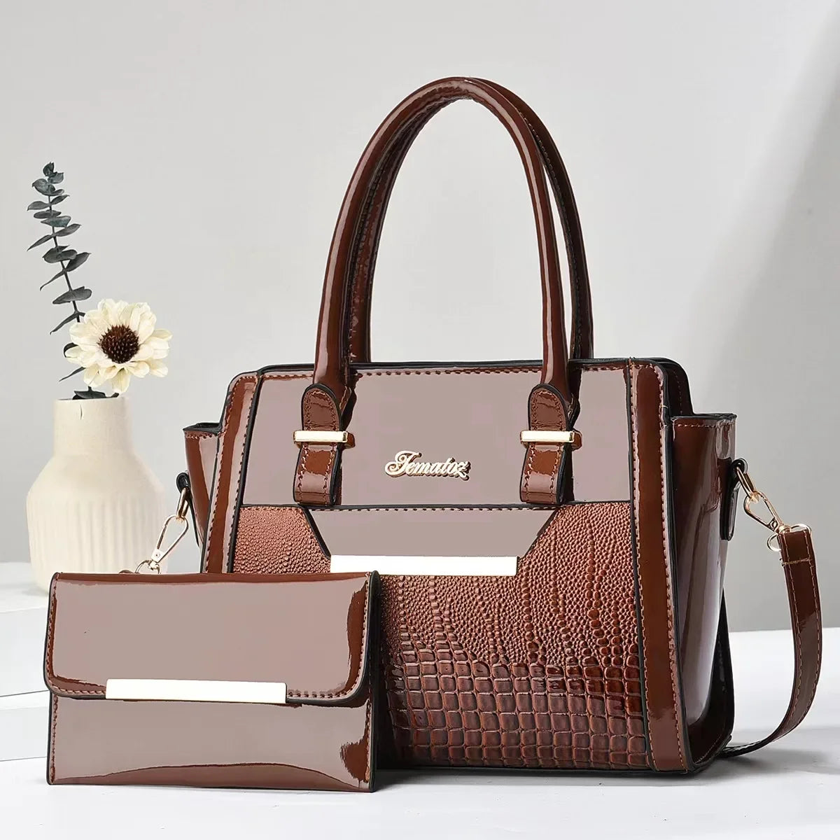 Crocodile Print Shoulder Tote - Curated by Zorafort