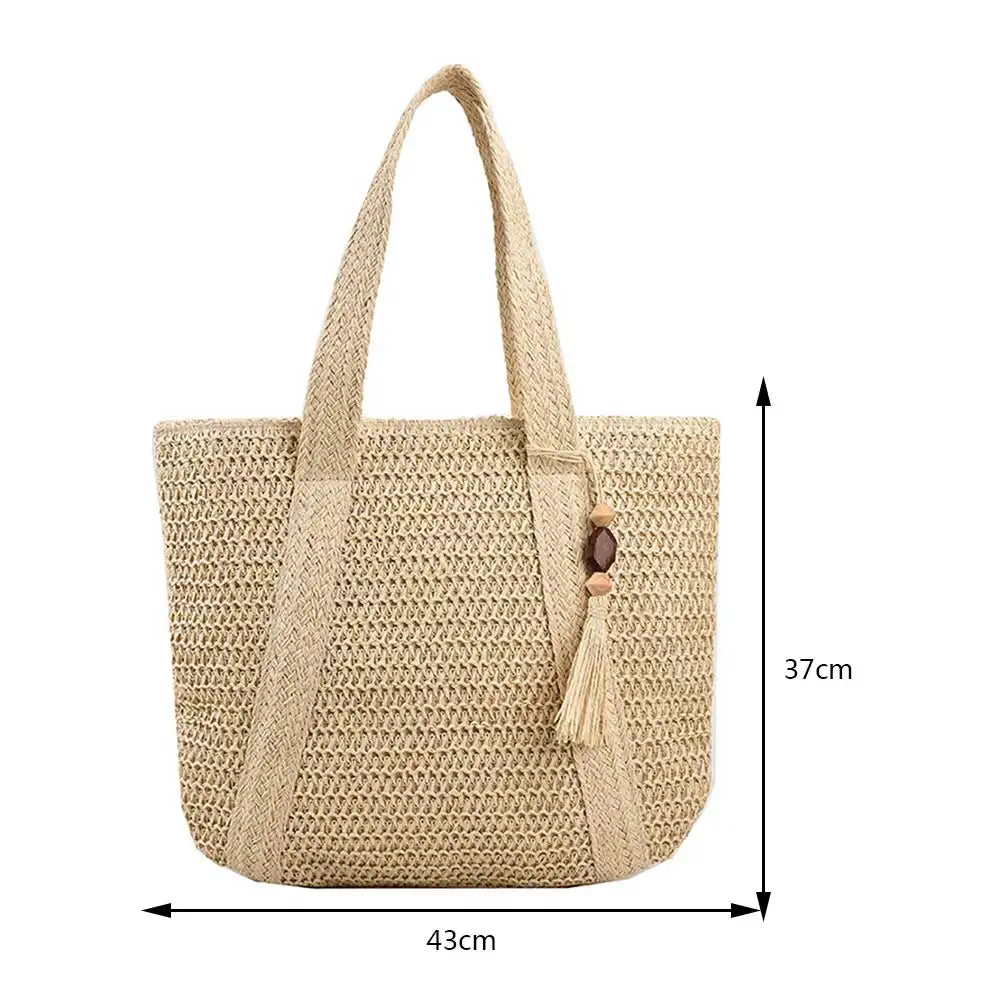Boho Straw Beach Tote with Tassel – Curated by Zorafort