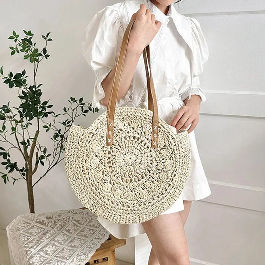 Round Boho Straw Tote – Curated by Zorafort